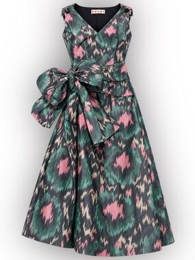 Marni NWT Ikat Print Midi Cocktail Dress With Bow Size 38 IT 2 US